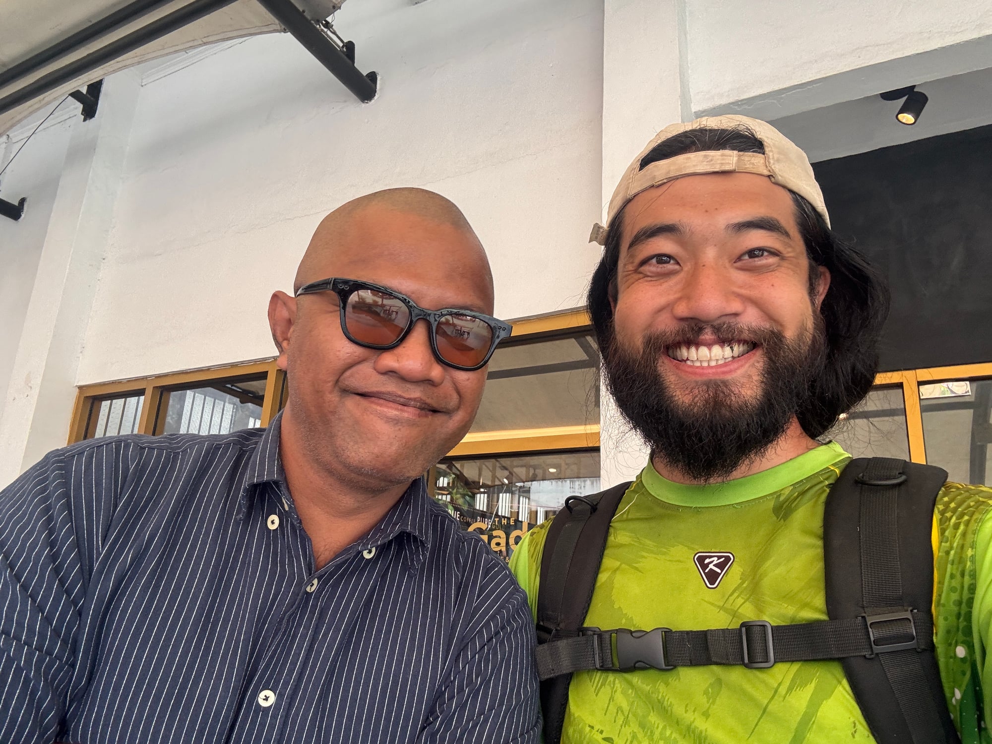 A selfie with a local guy at a cafe in Ambon who used to live in Fukuoka, Japan
