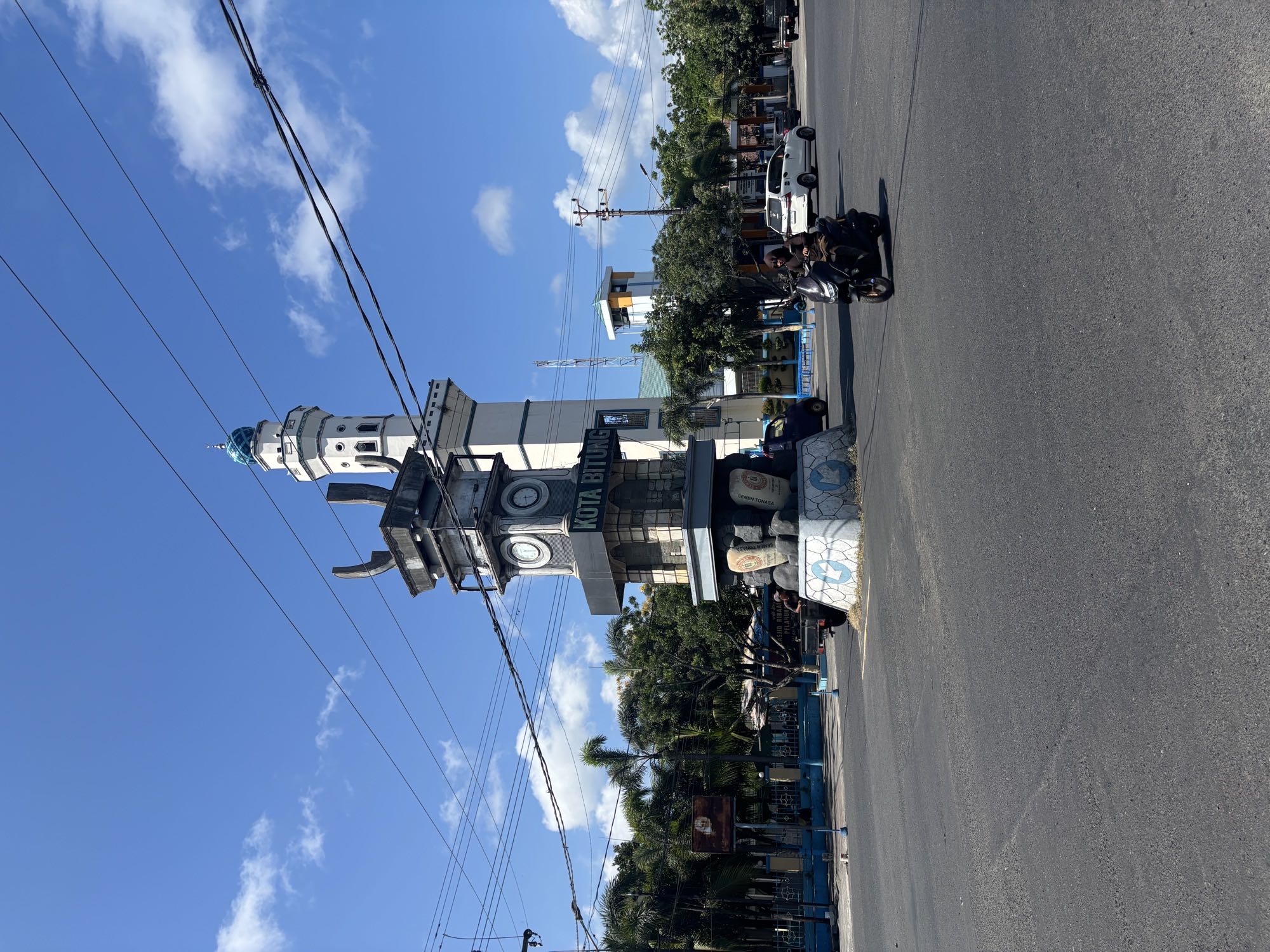 The Kota Bitung clock tower monument welcoming visitors into town