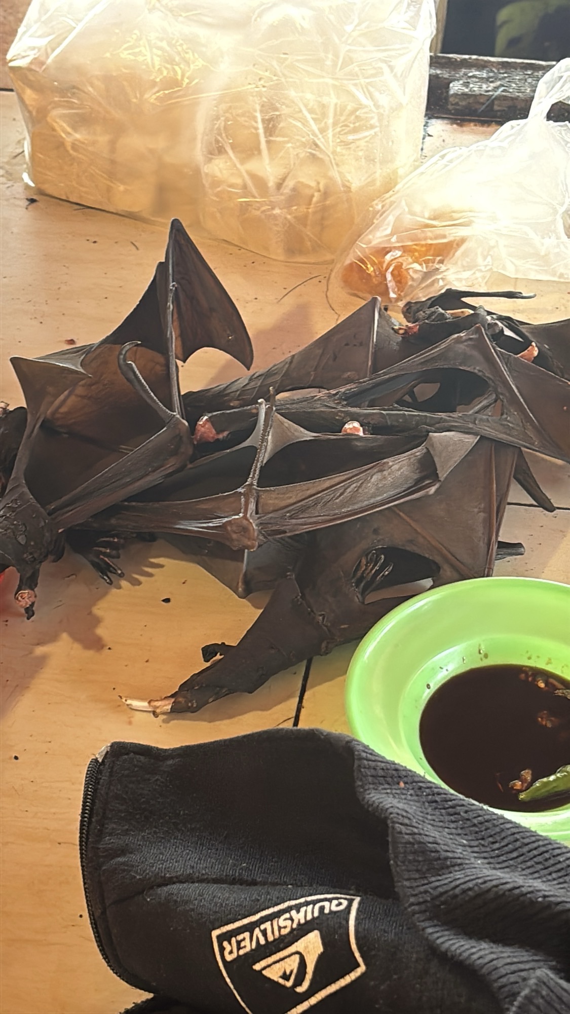 Bats prepared and sold at the market