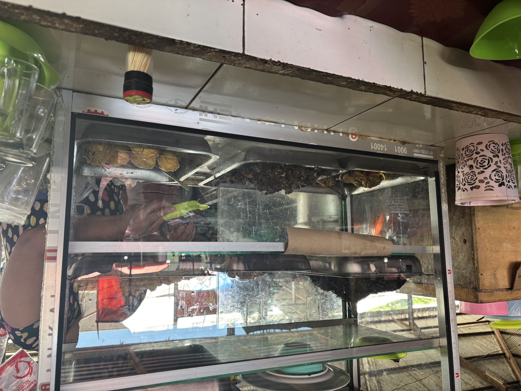 The food display case at a nearby canteen in Tomohon