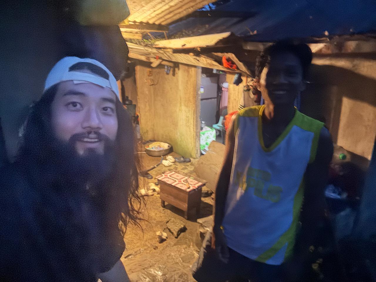 Staying overnight in a local family's yard due to heavy rain