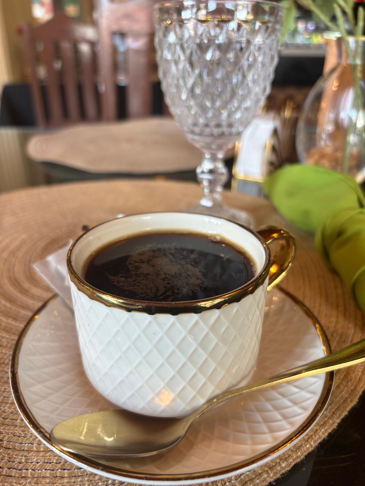 Morning coffee at the hostel café