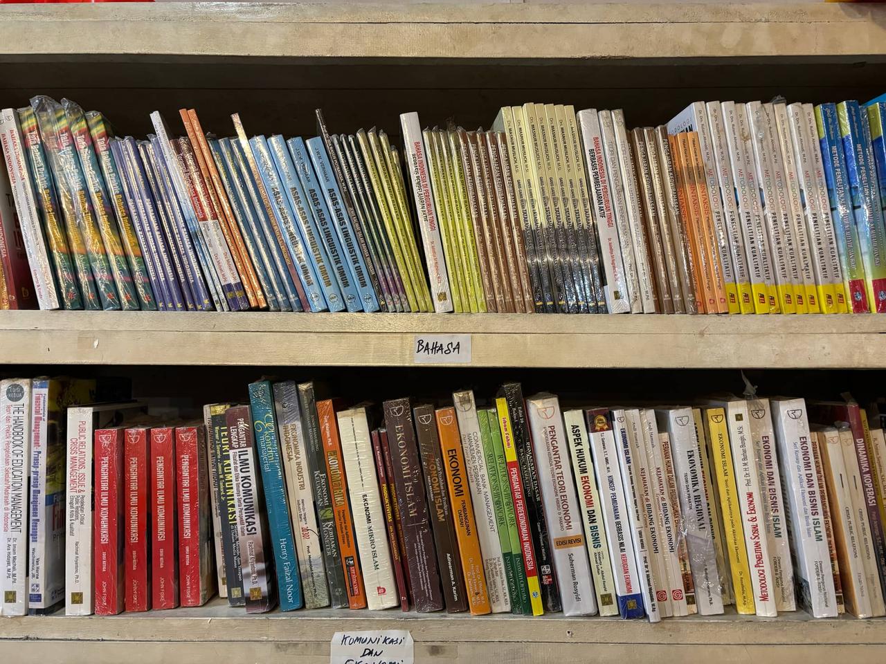 Shelves of textbooks at a local bookstore (Toko Buku) in Ambon