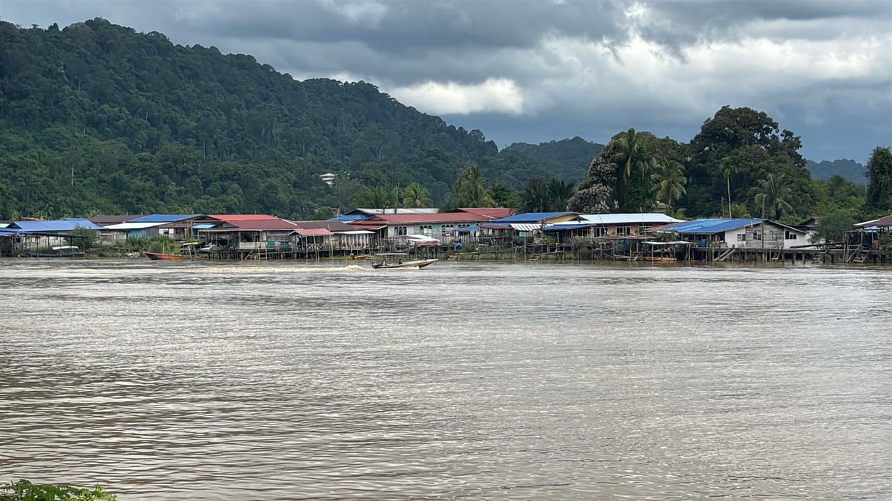 A traditional water village built over the river in Limbang