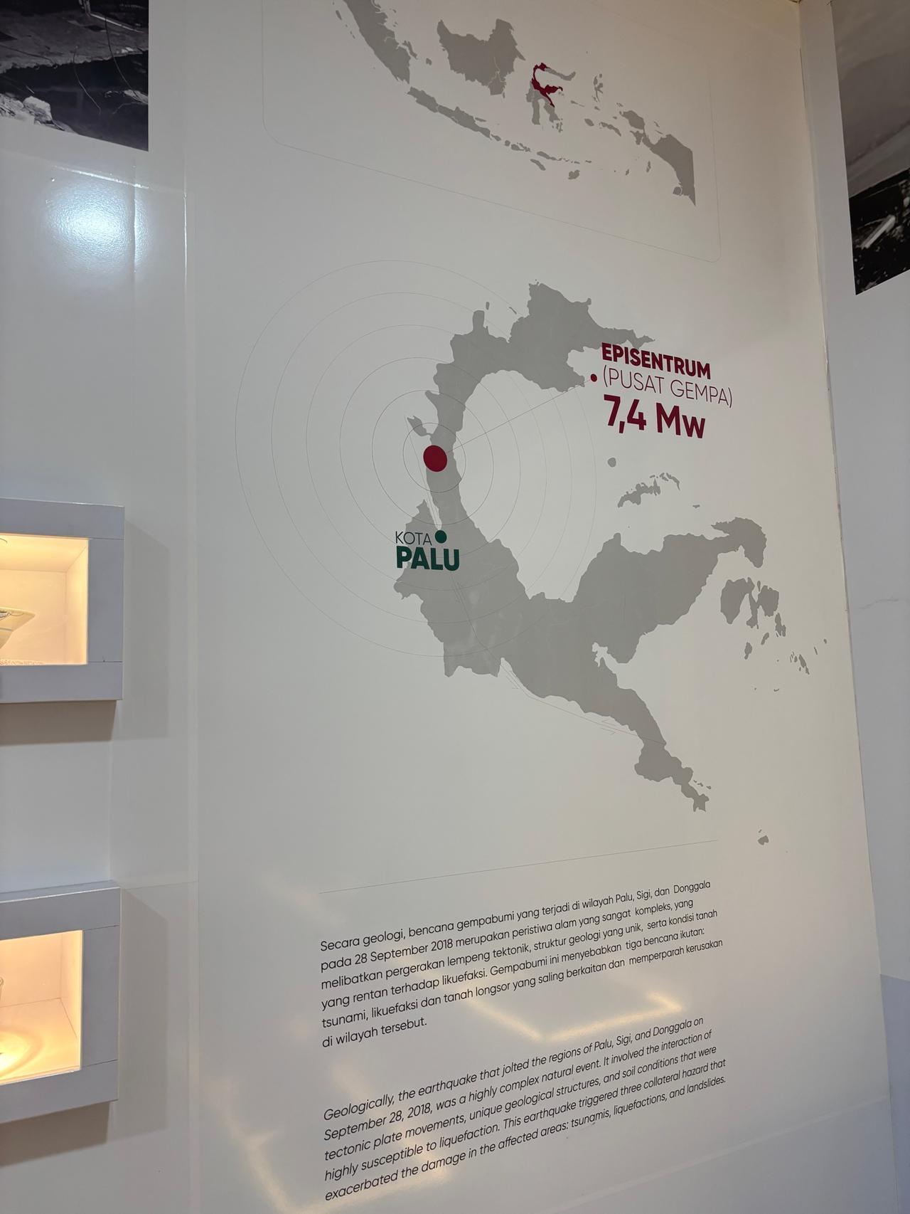 Pameran tentang gempa bumi dahsyat Palu tahun 2018 di museum