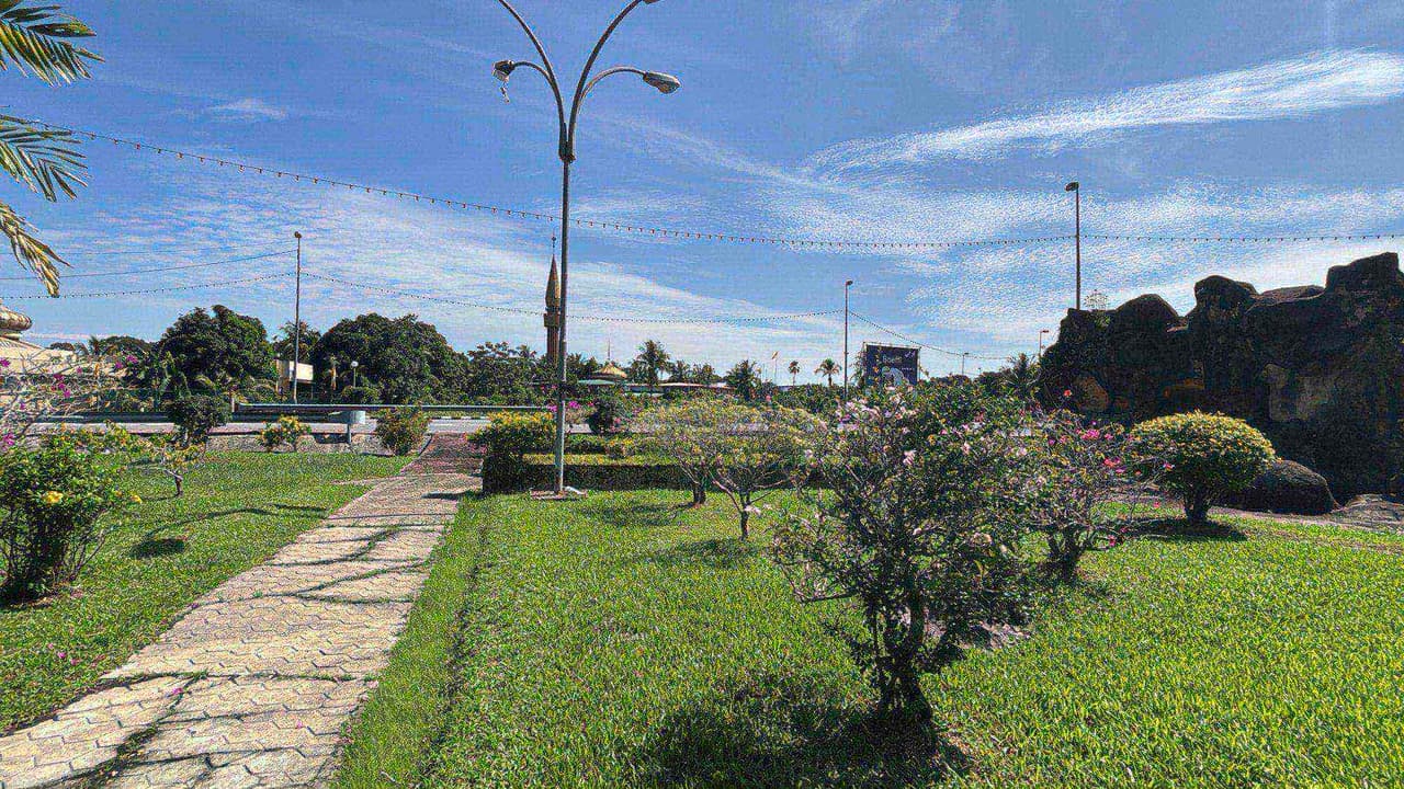 A traditional monument inside a government-managed garden in Bangar