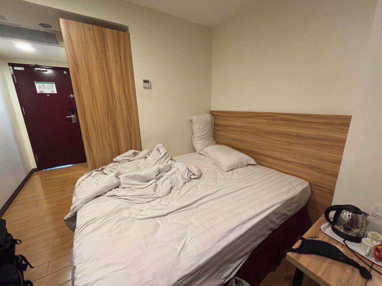 My unmade hotel bed in the morning