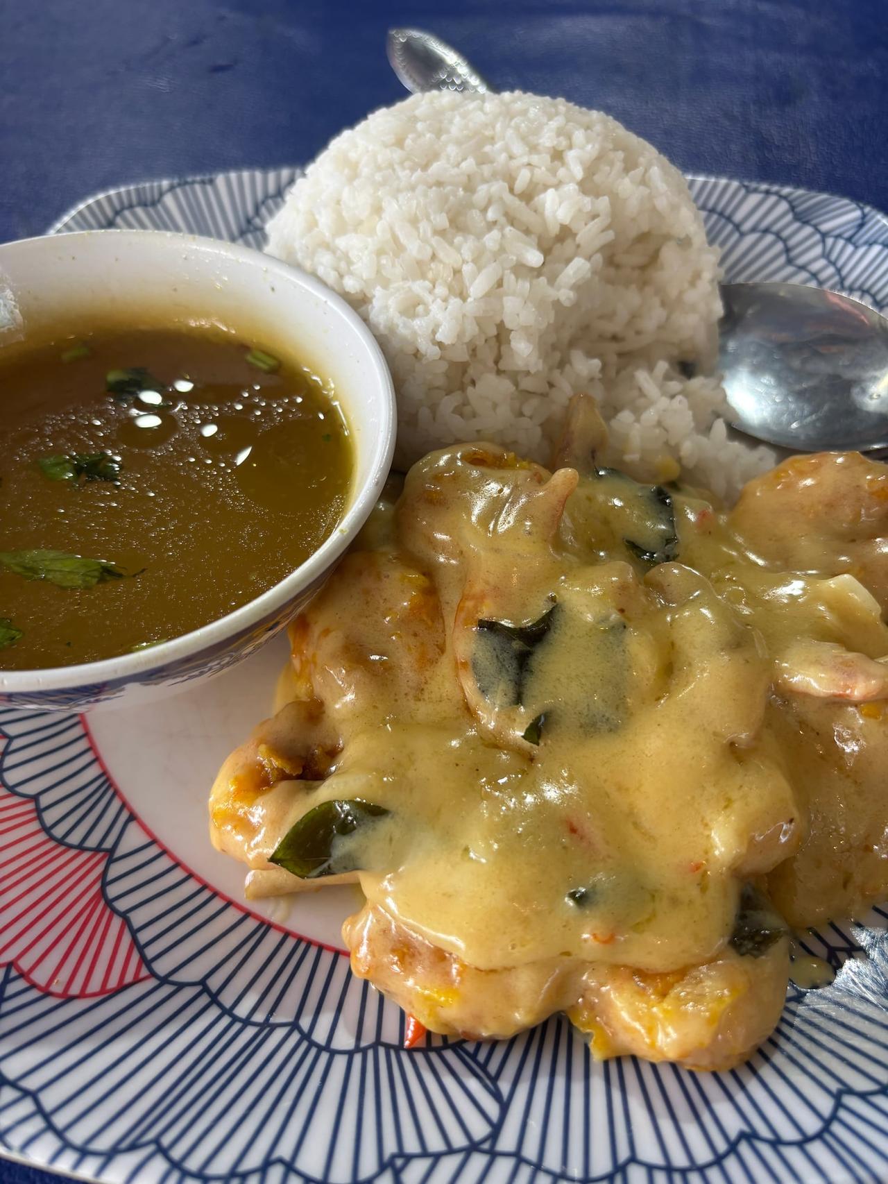 A plate of Udang Butter Basah, wet butter prawns, at a Tawau restaurant
